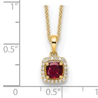 10K Yellow Gold 0.10 Carat Lab Grown Diamond VS SI+ G+ and Created Ruby Complete Pendant Necklace, 18" view 3