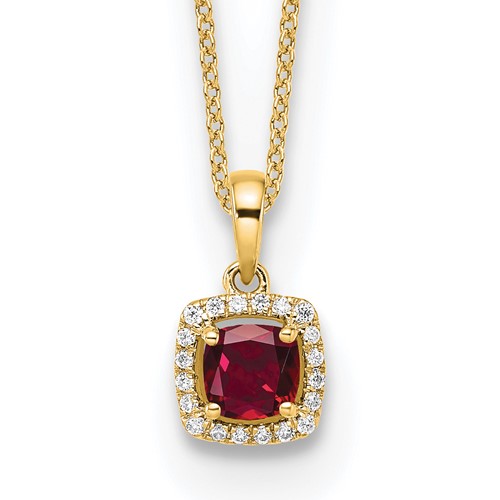 14k 1/10 carat Lab Grown Diamond VS/SI+ G+ and Created Ruby 18 inch Pendant Necklace