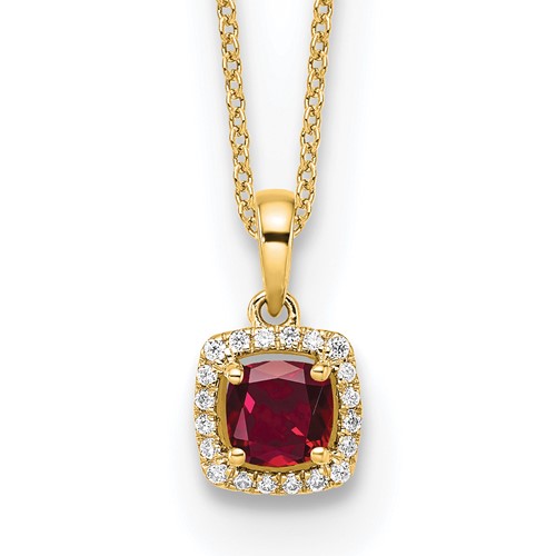 10K Yellow Gold 0.10 Carat Lab Grown Diamond VS SI+ G+ and Created Ruby Complete Pendant Necklace, 18"