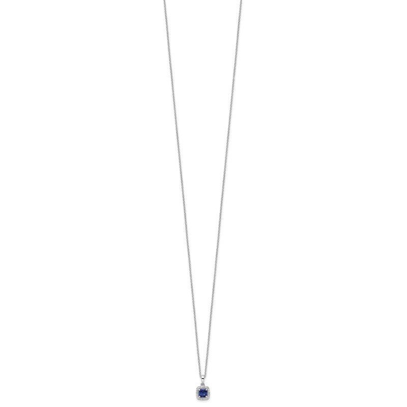 10k White Gold 1/10 carat Lab Grown Diamond VS/SI+ G+ and Created Sapphire Complete 18 inch Pendant Necklace
