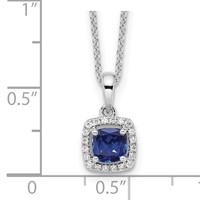 14K White Gold 0.10 Carat Lab Grown Diamond VS SI+ G+ and Created Sapphire Complete Pendant Necklace, 18" view 3