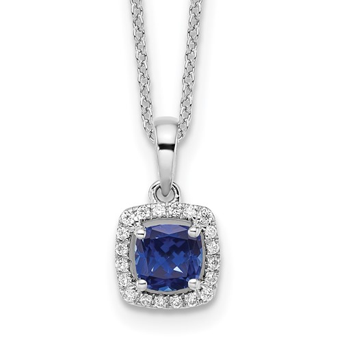 10K White Gold 0.10 Carat Lab Grown Diamond VS SI+ G+ and Created Sapphire Complete Pendant Necklace, 18"