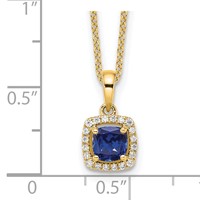 10K Yellow Gold 0.10 Carat Lab Grown Diamond VS SI+ G+ and Created Sapphire Complete Pendant Necklace, 18" view 3