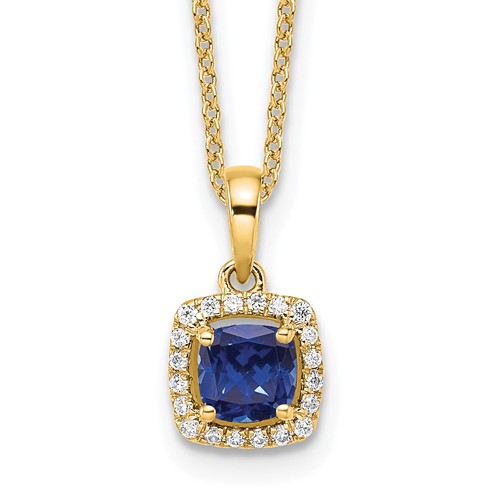 14K Yellow Gold 0.10 Carat Lab Grown Diamond VS SI+ G+ and Created Sapphire Complete Pendant Necklace, 18"