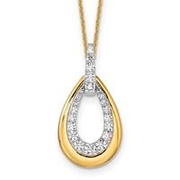 True Origin 14K Two Tone Yellow and White Gold 0.62 Carat Lab Grown Diamond VS+ F+ Complete Teardrop Necklace, 18" view 1