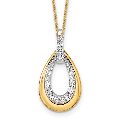 True Origin 14K Two Tone Yellow and White Gold 0.62 Carat Lab Grown Diamond VS+ F+ Complete Teardrop Necklace, 18"