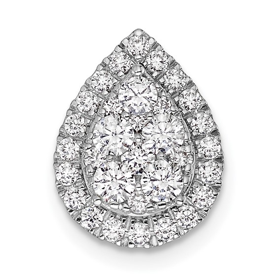 14k White Gold 5/8 carat Lab Grown Diamond VS/SI+ G+ Complete Teardrop Halo Chain Slide Pendant