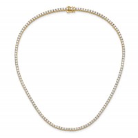 14K Yellow Gold 10 Carat Lab Grown Diamond VS+ F+ Complete Tennis Necklace, 16" view 3