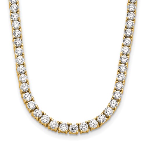 14K Yellow Gold 10 Carat Lab Grown Diamond VS SI+ G+ Complete Tennis Necklace, 16"