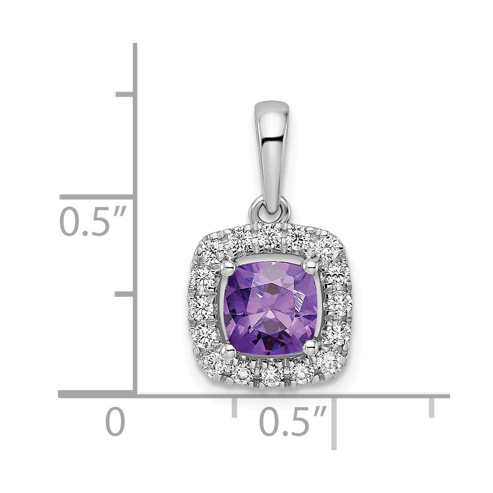 14k White Gold 1/4 carat Lab Grown Diamond VS/SI+ G+ February Birthstone Amethyst Halo Pendant (PM9037-AM-028-WLG)