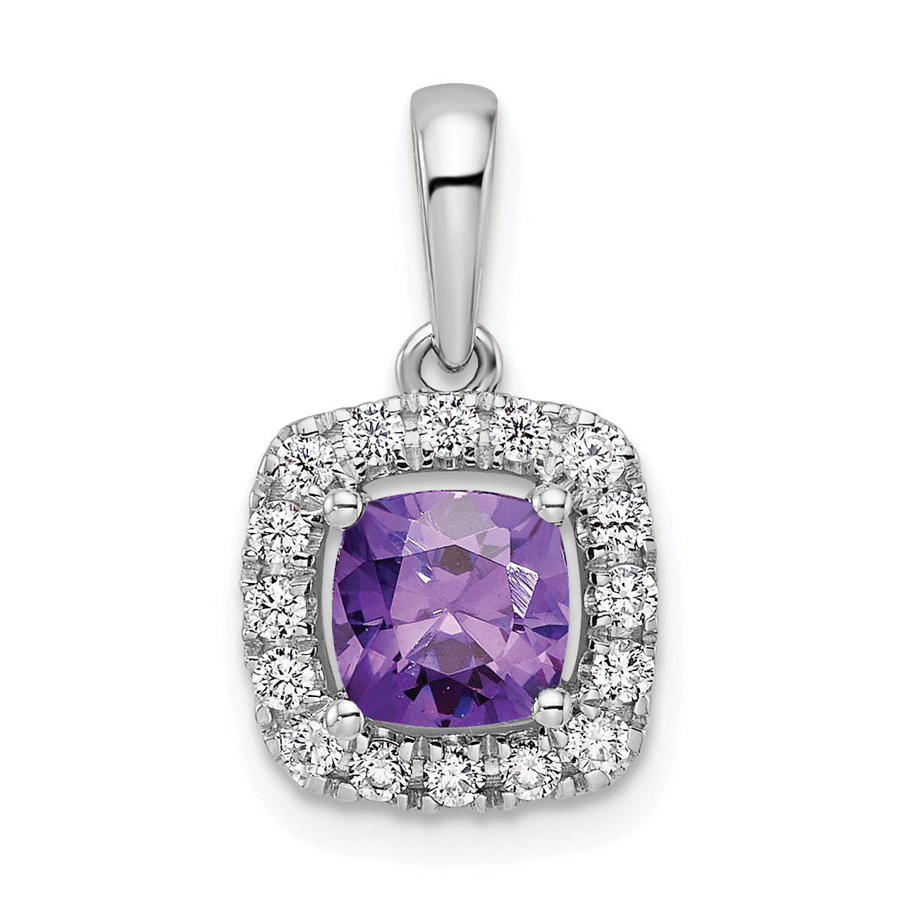 14k White Gold 1/4 carat Lab Grown Diamond VS/SI+ G+ February Birthstone Amethyst Halo Pendant (PM9037-AM-028-WLG)