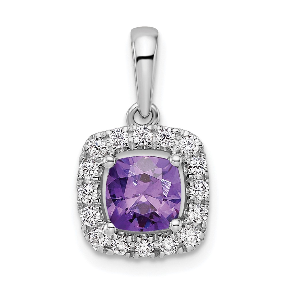 14k White Gold 1/4 carat Lab Grown Diamond VS/SI+ G+ February Birthstone Amethyst Halo Pendant (PM9037-AM-028-WLG)