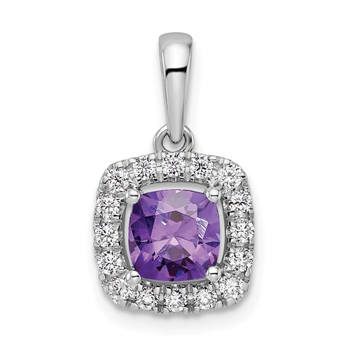 14K White Gold 0.25 Carat Lab Grown Diamond VS SI+ G+ February Birthstone Amethyst Halo Pendant