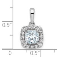 14K White Gold 0.25 Carat Lab Grown Diamond VS SI+ G+ March Birthstone Aquamarine Halo Pendant view 4