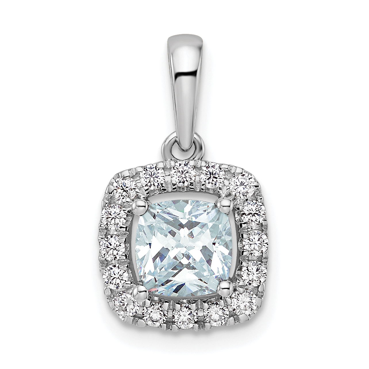 14k White Gold 1/4 carat Lab Grown Diamond VS/SI+ G+ March Birthstone Aquamarine Halo Pendant (PM9037-AQ-028-WLG)