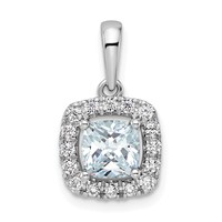 14K White Gold 0.25 Carat Lab Grown Diamond VS SI+ G+ March Birthstone Aquamarine Halo Pendant view 1
