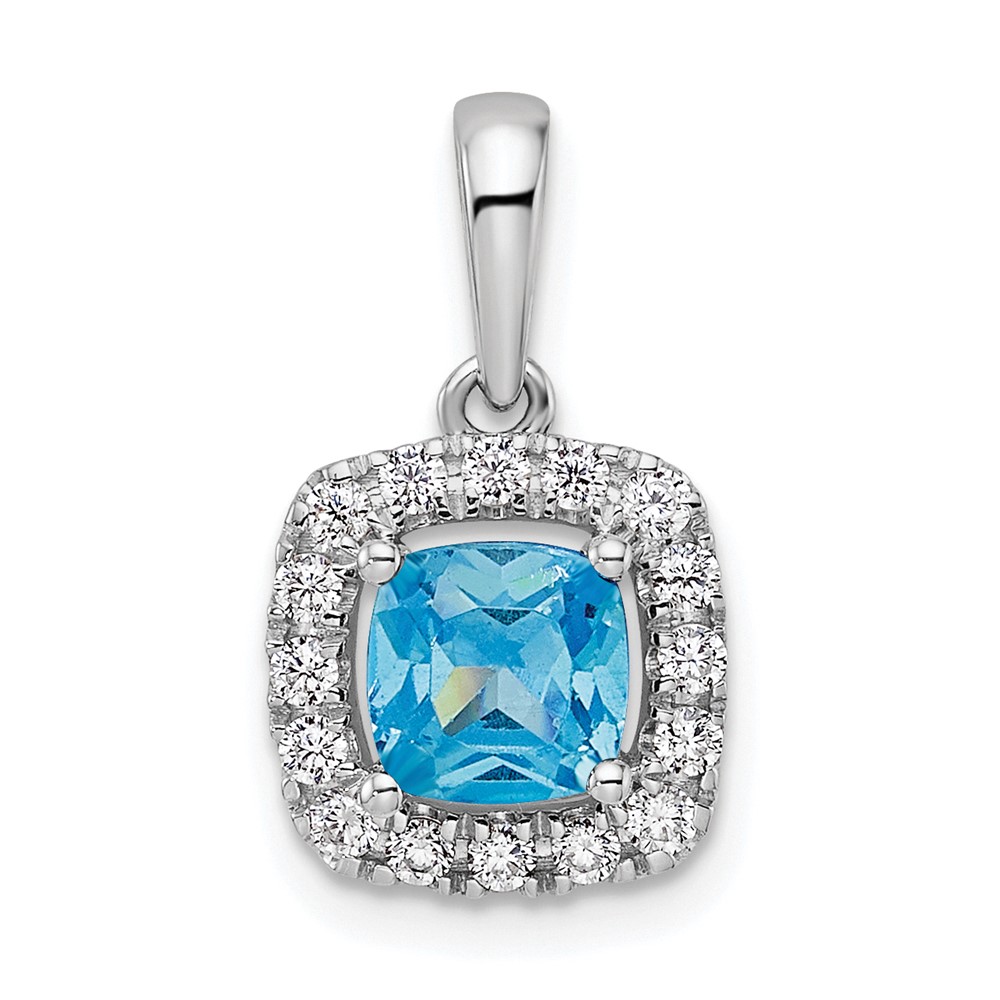 14k White Gold 1/4 carat Lab Grown Diamond VS/SI+ G+ December Birthstone Blue Topaz Halo Pendant (PM9037-BT-028-WLG)