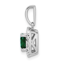 14K White Gold 0.25 Carat Lab Grown Diamond VS SI+ G+ May Birthstone Lab Created Emerald Halo Pendant view 2