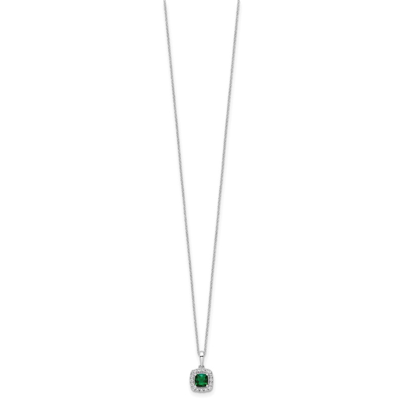 10k White Gold 1/4 carat Lab Grown Diamond VS/SI+ G+ and Created Emerald Complete 18 inch Pendant Necklace