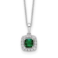 10K White Gold 0.25 Carat Lab Grown Diamond VS SI+ G+ and Created Emerald Complete Pendant Necklace, 18" view 1