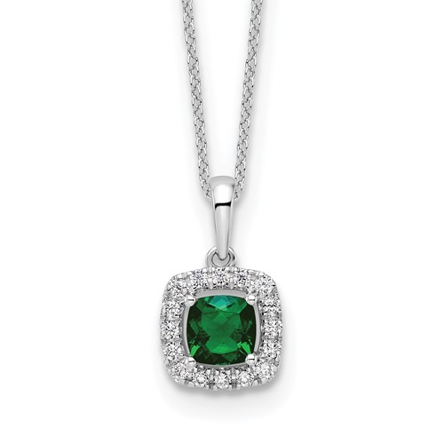 10K White Gold 0.25 Carat Lab Grown Diamond VS SI+ G+ and Created Emerald Complete Pendant Necklace, 18"