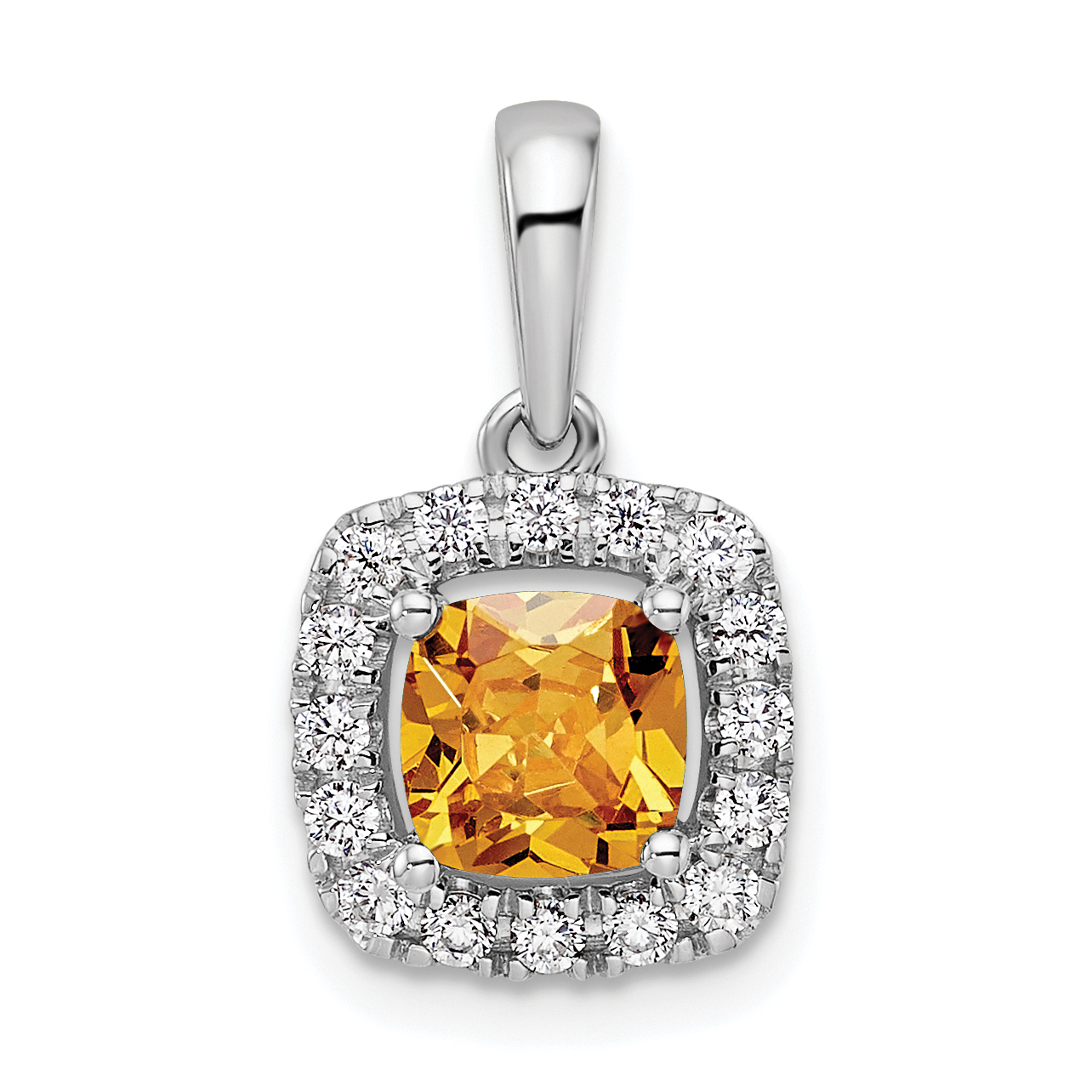 14k White Gold 1/4 carat Lab Grown Diamond VS/SI+ G+ November Birthstone Citrine Halo Pendant (PM9037-CI-028-WLG)