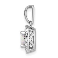 14K White Gold 0.25 Carat Lab Grown Diamond VS SI+ G+ October Birthstone Lab Created Opal Halo Pendant view 2