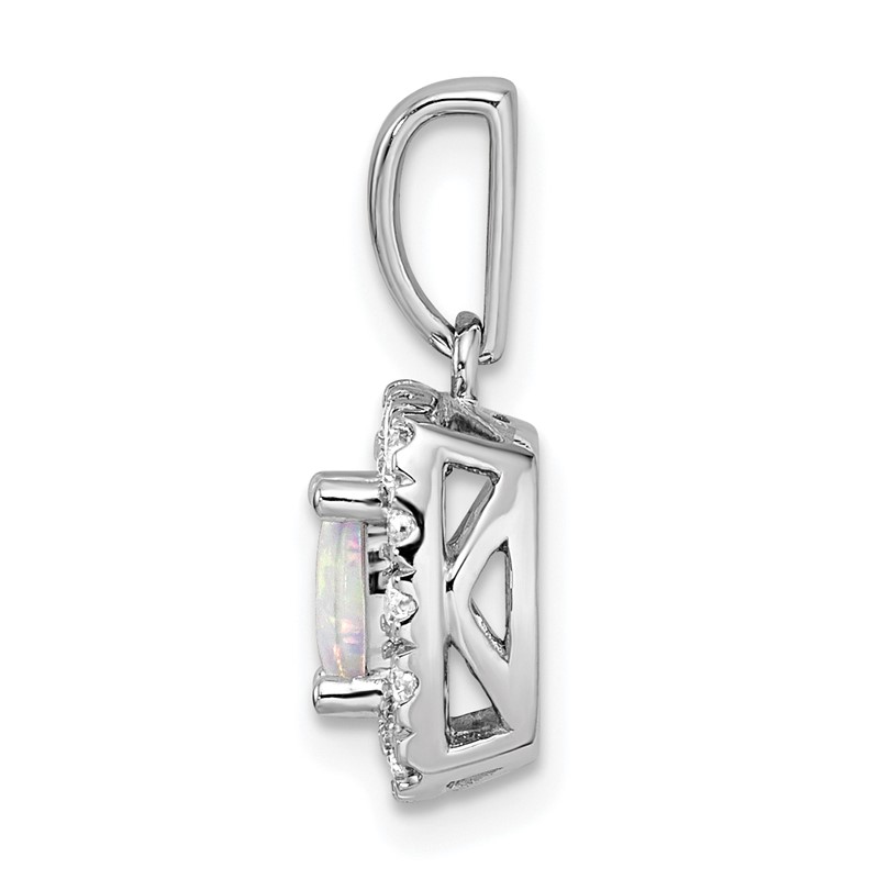 14k White Gold 1/4 carat Lab Grown Diamond VS/SI+ G+ October Birthstone Lab Created Opal Halo Pendant