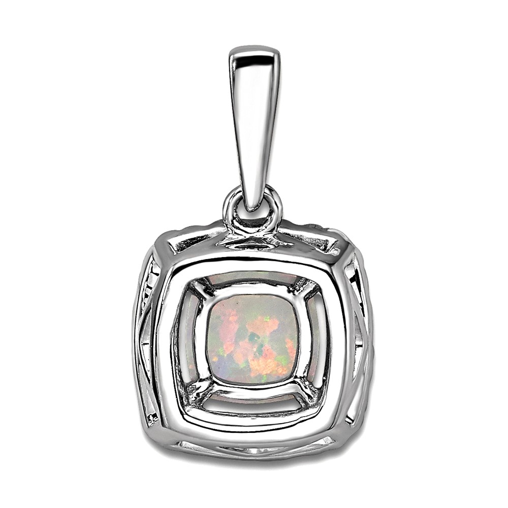 14k White Gold 1/4 carat Lab Grown Diamond VS/SI+ G+ October Birthstone Lab Created Opal Halo Pendant (PM9037-COP-028-WLG)