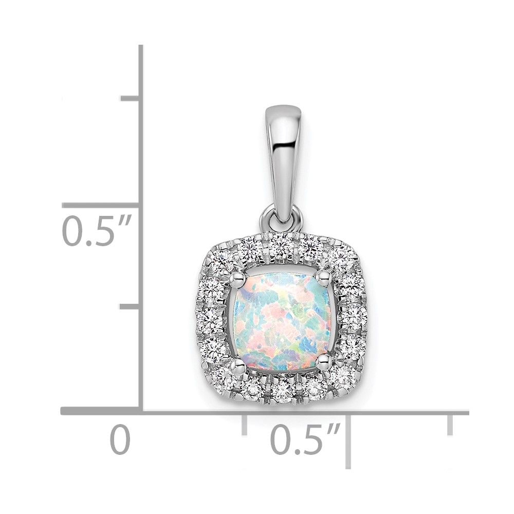 14k White Gold 1/4 carat Lab Grown Diamond VS/SI+ G+ October Birthstone Lab Created Opal Halo Pendant (PM9037-COP-028-WLG)