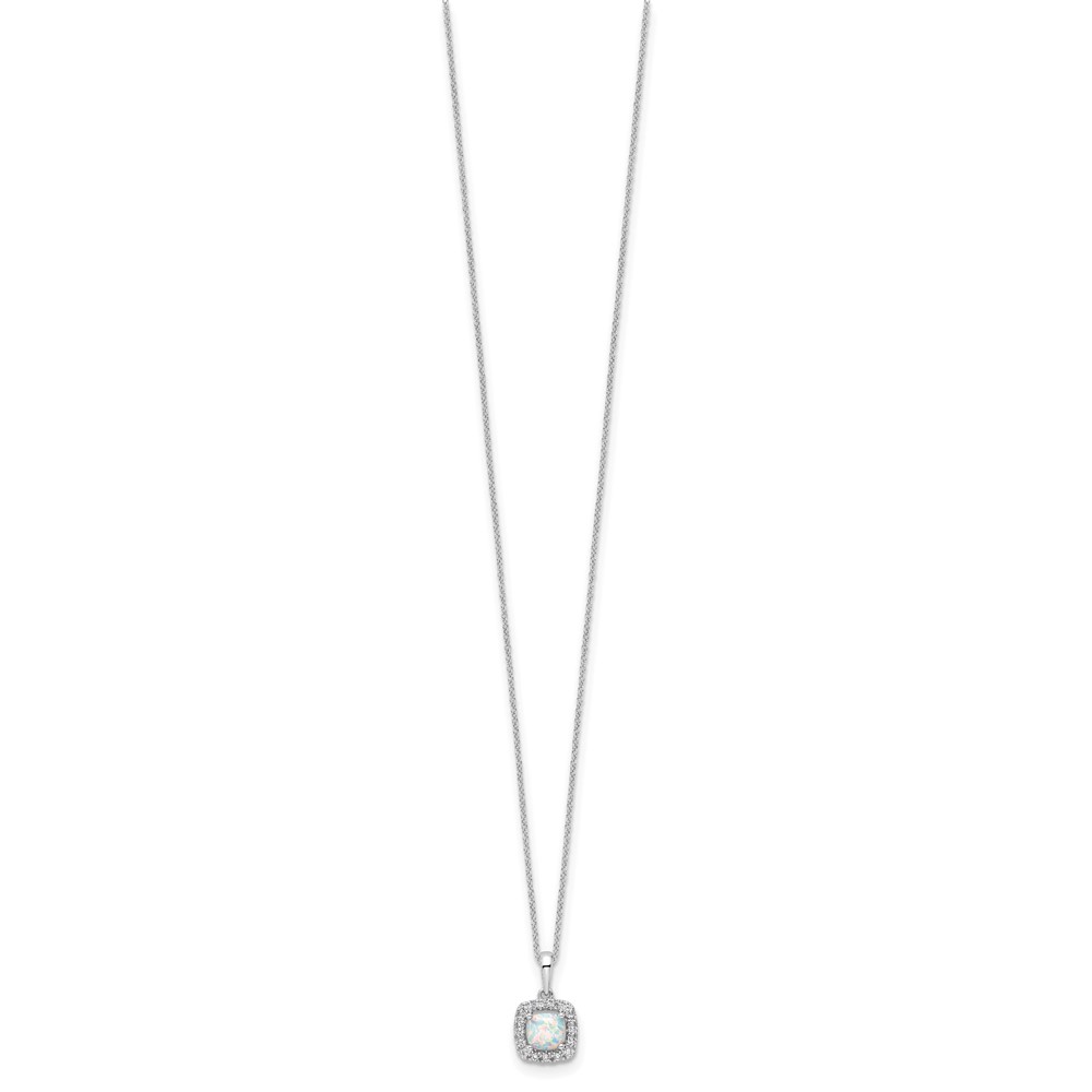 10k White Gold 1/4 carat Lab Grown Diamond VS/SI+ G+ and Created Opal Complete 18 inch Pendant Necklace (PM9037-COP-0WLG-18)