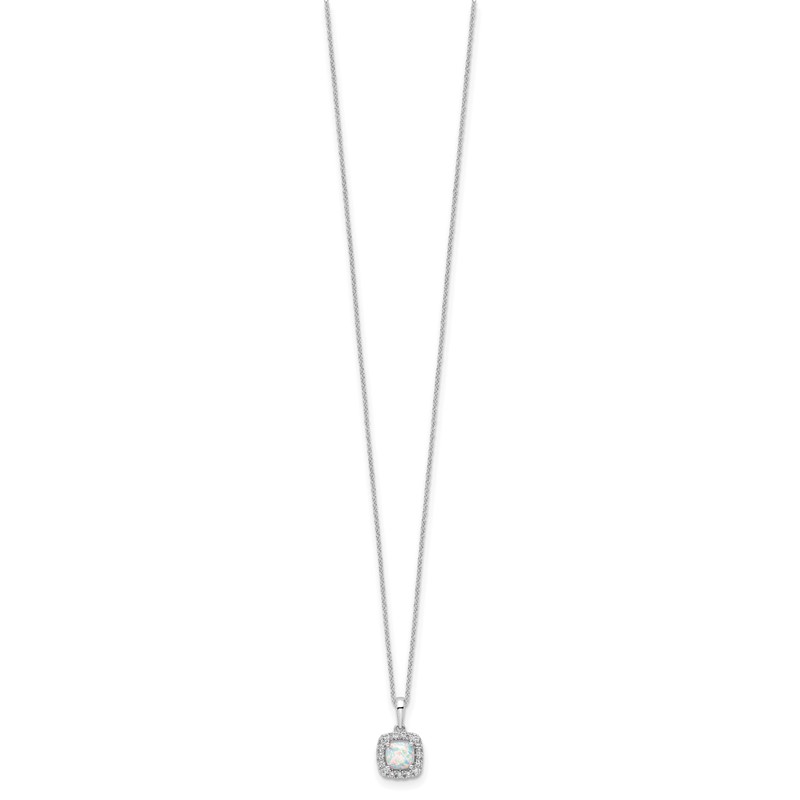 10k White Gold 1/4 carat Lab Grown Diamond VS/SI+ G+ and Created Opal Complete 18 inch Pendant Necklace
