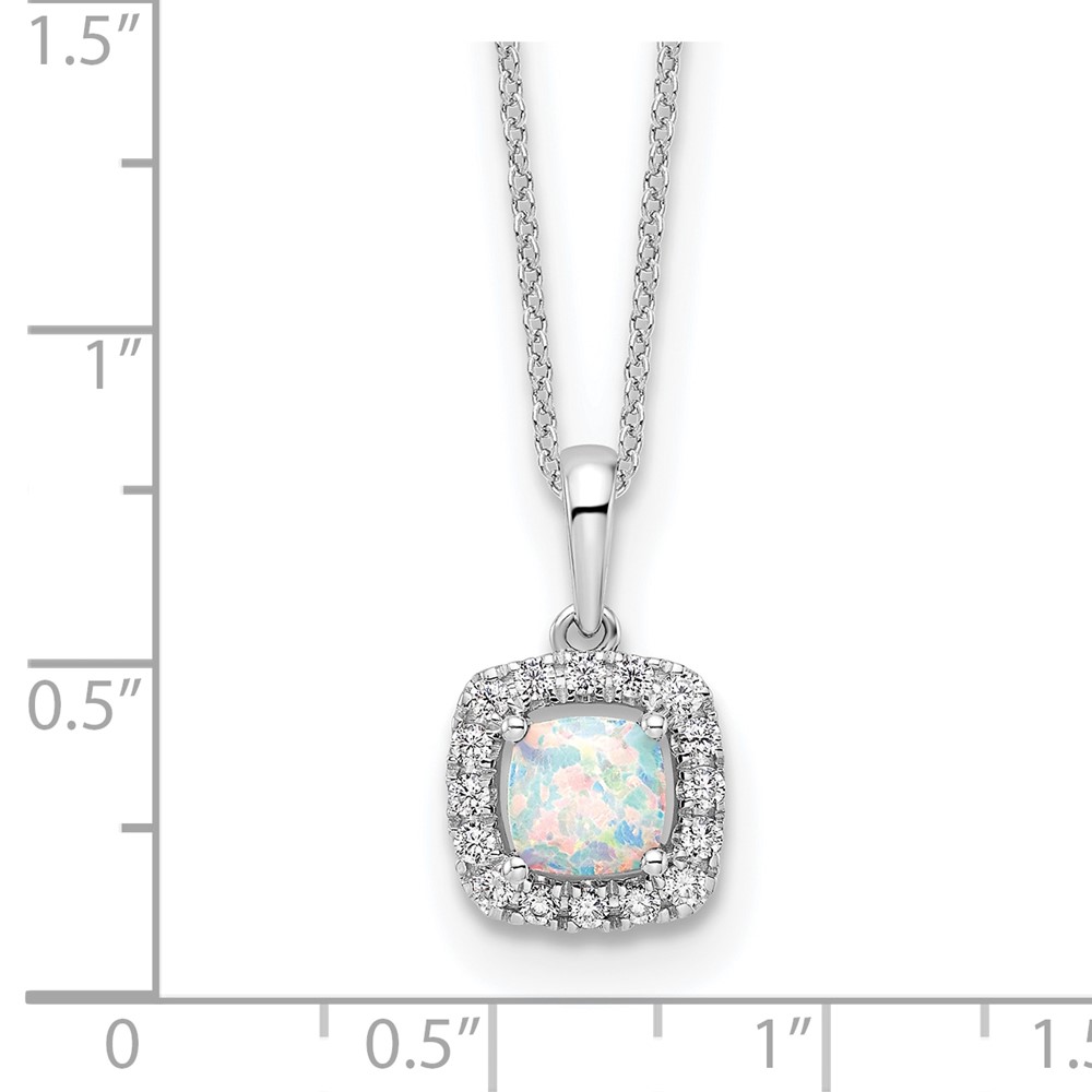 10k White Gold 1/4 carat Lab Grown Diamond VS/SI+ G+ and Created Opal Complete 18 inch Pendant Necklace (PM9037-COP-0WLG-18)