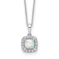 10K White Gold 0.25 Carat Lab Grown Diamond VS SI+ G+ and Created Opal Complete Pendant Necklace, 18" view 1
