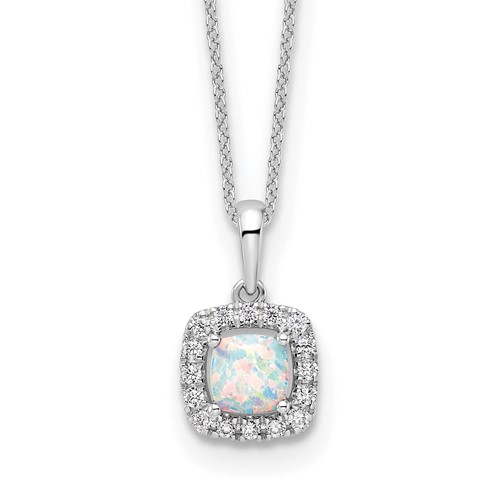 10K White Gold 0.25 Carat Lab Grown Diamond VS SI+ G+ and Created Opal Complete Pendant Necklace, 18"