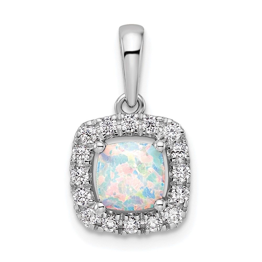 14K White Gold 0.25 Carat Lab Grown Diamond VS SI+ G+ October Birthstone Lab Created Opal Halo Pendant