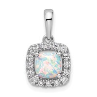 14K White Gold 0.25 Carat Lab Grown Diamond VS SI+ G+ October Birthstone Lab Created Opal Halo Pendant view 1