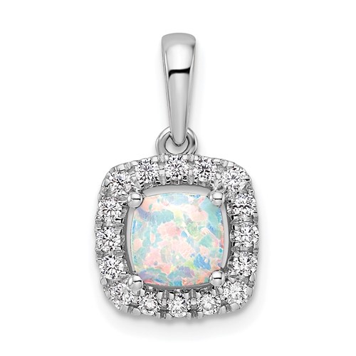 14K White Gold 0.25 Carat Lab Grown Diamond VS SI+ G+ October Birthstone Lab Created Opal Halo Pendant