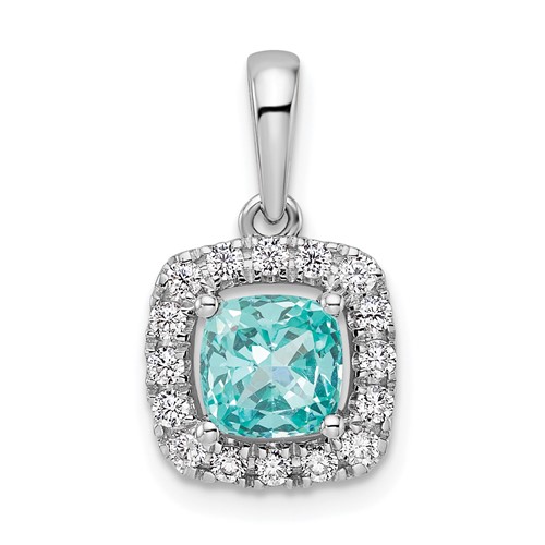 Pure Serenity 14K White Gold 0.25 Carat Lab Grown Diamond VS SI+ G+ and Lab Created Paraiba Halo Pendant