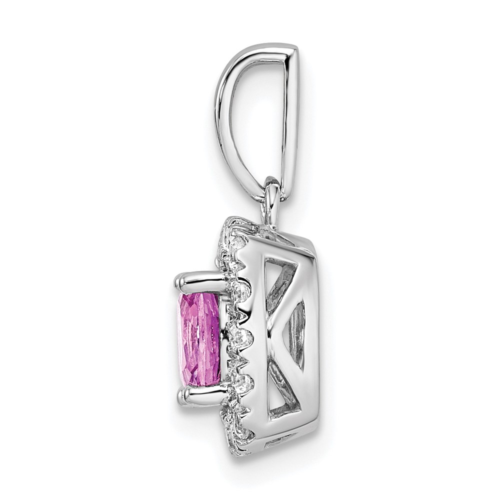 14k White Gold 1/4 carat Lab Grown Diamond VS/SI+ G+ October Birthstone Lab Created Pink Sapphire Halo Pendant (PM9037-CPS-028-WLG)