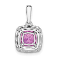14K White Gold 0.25 Carat Lab Grown Diamond VS SI+ G+ October Birthstone Lab Created Pink Sapphire Halo Pendant view 3