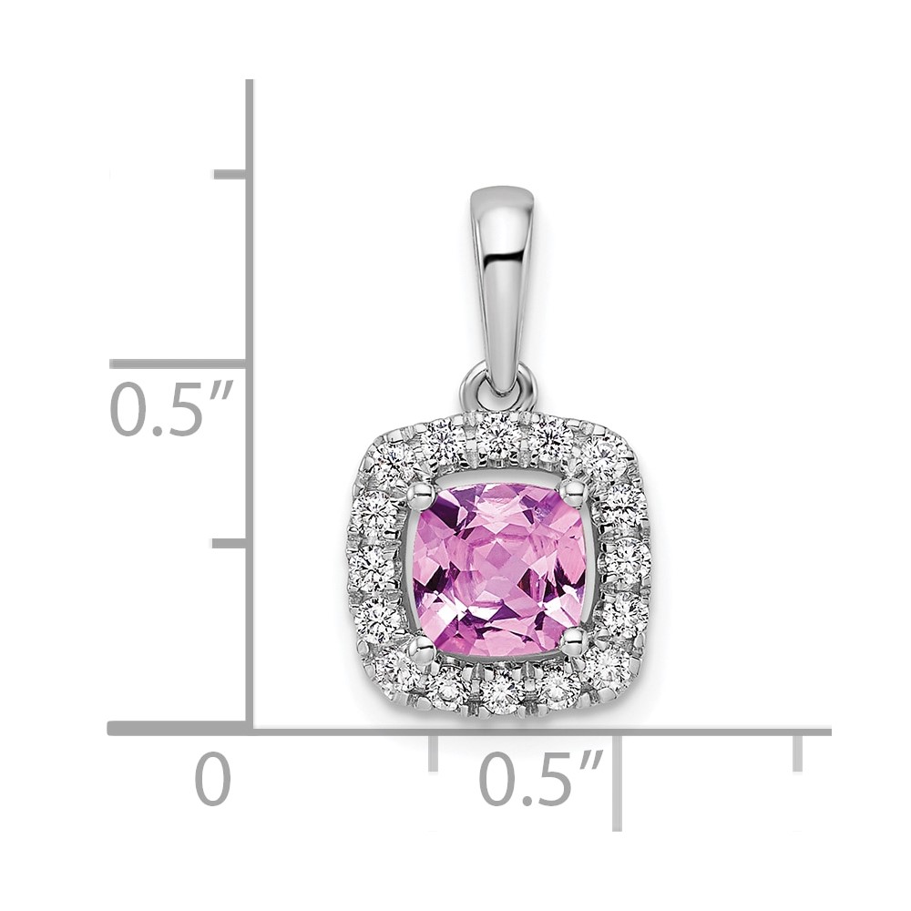 14k White Gold 1/4 carat Lab Grown Diamond VS/SI+ G+ October Birthstone Lab Created Pink Sapphire Halo Pendant (PM9037-CPS-028-WLG)