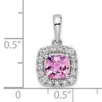 14K White Gold 0.25 Carat Lab Grown Diamond VS SI+ G+ October Birthstone Lab Created Pink Sapphire Halo Pendant view 4