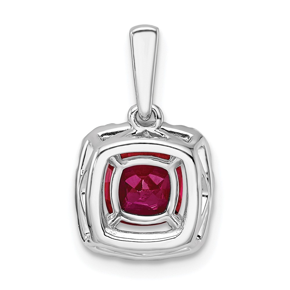 14k White Gold 1/4 carat Lab Grown Diamond VS/SI+ G+ July Birthstone Lab Created Ruby Halo Pendant (PM9037-CRU-028-WLG)