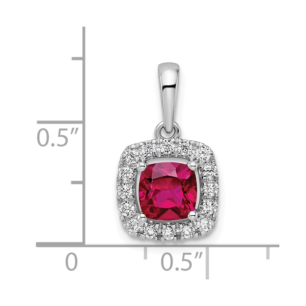 14k White Gold 1/4 carat Lab Grown Diamond VS/SI+ G+ July Birthstone Lab Created Ruby Halo Pendant (PM9037-CRU-028-WLG)