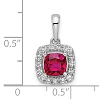 14K White Gold 0.25 Carat Lab Grown Diamond VS SI+ G+ July Birthstone Lab Created Ruby Halo Pendant view 4