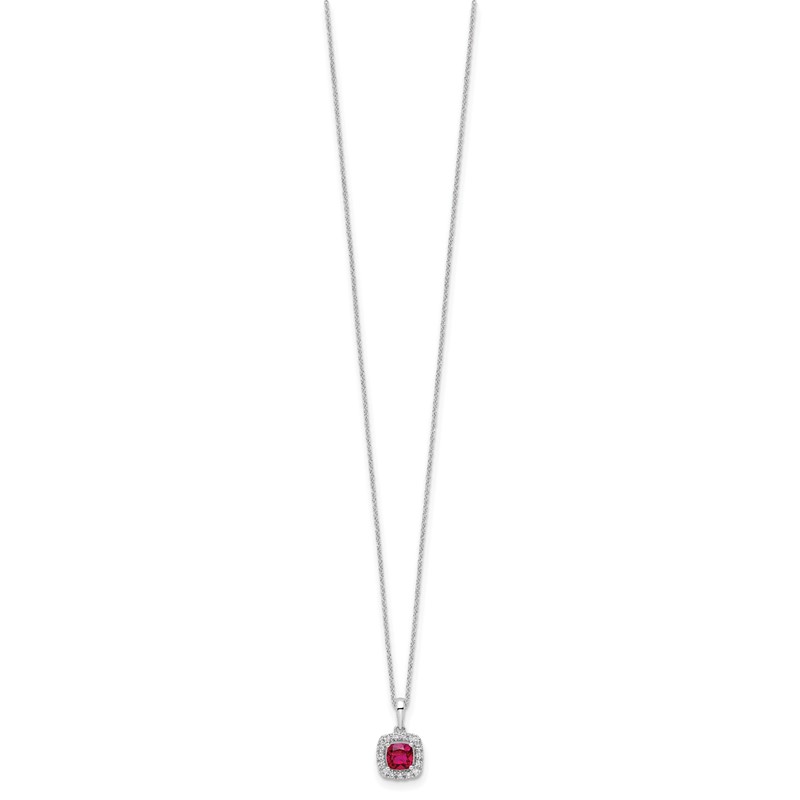 10k White Gold 1/4 carat Lab Grown Diamond VS/SI+ G+ and Created Ruby Complete 18 inch Pendant Necklace