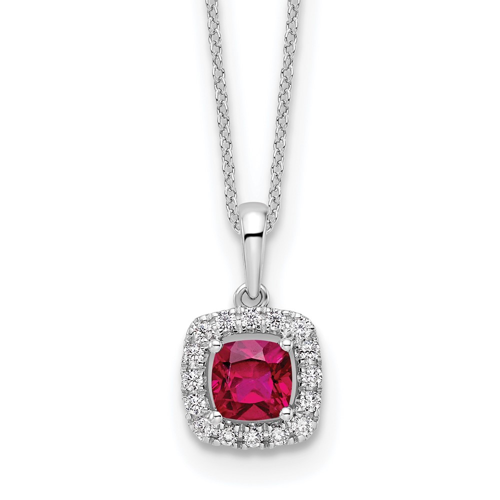 10K White Gold 0.25 Carat Lab Grown Diamond VS SI+ G+ and Created Ruby Complete Pendant Necklace, 18"