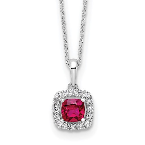 10k White Gold 1/4 carat Lab Grown Diamond VS/SI+ G+ and Created Ruby Complete 18 inch Pendant Necklace