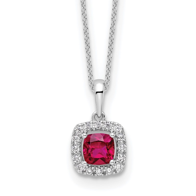 10k White Gold 1/4 carat Lab Grown Diamond VS/SI+ G+ and Created Ruby Complete 18 inch Pendant Necklace
